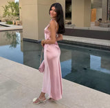 Classy Pink Mermaid Straps Satin Prom Dresses Formal Summer Wedding Guest Dresses Wedding Guest Outfits HZ1121