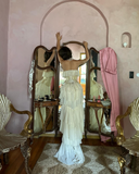Vintage A line Strapless White Chiffon Long Prom Dresses HZ1022