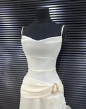 Gorgeous High Low Straps Ivory Chiffon Prom Dresses Formal Summer Wedding Guest Dresses Wedding Guest Outfits HZ1121