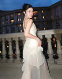 Gorgeous High Low Straps Ivory Chiffon Prom Dresses Formal Summer Wedding Guest Dresses Wedding Guest Outfits HZ1121