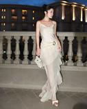 Gorgeous High Low Straps Ivory Chiffon Prom Dresses Formal Summer Wedding Guest Dresses Wedding Guest Outfits HZ1121