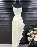 Gorgeous High Low Straps Ivory Chiffon Prom Dresses Formal Summer Wedding Guest Dresses Wedding Guest Outfits HZ1121
