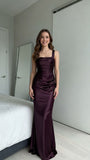 Modern Mermaid Satin Long Prom Dresses Maroon Evening Party HZ0308