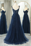Straps Navy Blue Lace Appliques A-line Formal HZ0308