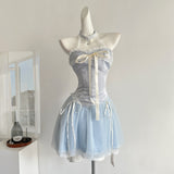 Sexy A line Halter Blue Min Summer Dress Holiday Party Homecoming Dress Birthday Outfits For Teens HZ1121