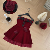 Sexy A line Strapless Summer Burgundy Velvet Dress Holiday Party Outfits For Women HZ1121