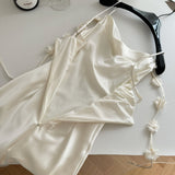 Cute A line Spaghetti Straps Champagne Floral Long Satin Summer Dress For Women HZ1121