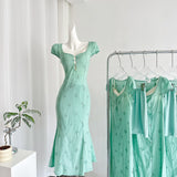 Tea Break French Puff Sleeve Hollow First Love Fishtail Dress 3-Piece Set HZ1121