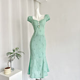 Tea Break French Puff Sleeve Hollow First Love Fishtail Dress 3-Piece Set HZ1121