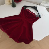 Sexy A line Strapless Summer Burgundy Velvet Dress Holiday Party Outfits For Women HZ1121