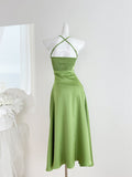 Sexy Mermaid Halter Satin Summer Beach Dress Holiday Party Casual Outfits For Girls HZ1121