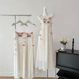 Cute A Line Spaghetti Straps Floral White Chiffon Summer Dress Holiday Party Outfits For Girls HZ1121