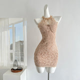 Sexy Sheath Jewel Floral Pink Lace Summer Dress Holiday Party Outfits For Women HZ1121