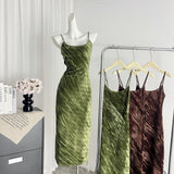 Sexy Mermaid Spaghetti Straps Velvet Green Summer Dress Holiday Party Outfits For Women HZ1121