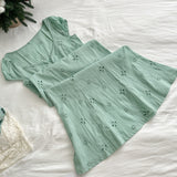 Tea Break French Puff Sleeve Hollow First Love Fishtail Dress 3-Piece Set HZ1121
