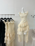 Cute High Low Square Neckline Ruffles Summer Dress Holiday Party Outfits For Women HZ1121
