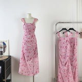 Sexy Sheath Straps Floral Pink Summer Dress Holiday Party Outfits For Women HZ1121