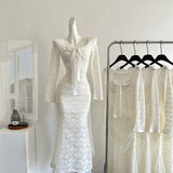 Sexy Mermaid Square Neckline Floral White Lace Summer Dress Holiday Party Outfits For Women HZ1121