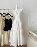 Sexy A Line Spaghetti Straps Floral White Lace Summer Dress Holiday Party Outfits For Women HZ1121