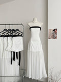Simple A line Strapless White Tulle Summer Dress Holiday Party Dress Birthday Outfits For Teens HZ1121