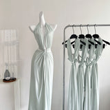 Sexy A line Halter Light Green Backless Summer Dress Holiday Party Dress Birthday Outfits For Teens HZ1121