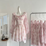 Cute A line Square Neckline Floral Pink Short Summer Dress Holiday Party Birthday Outfits HZ1121