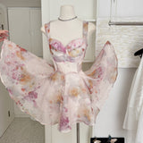 Cute A line Straps Floral Pink Short Summer Dress Holiday Party Birthday Outfits HZ1121