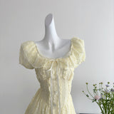 Cute A Line Square Neckline Floral Short Yellow Summer Dress Holiday Party Outfits For Women HZ1121