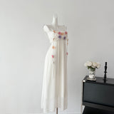Cute A Line Spaghetti Straps Floral White Chiffon Summer Dress Holiday Party Outfits For Women HZ1121