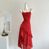 Sexy A Line Spaghetti Straps Floral Red Summer Dress Holiday Party Outfits For Women HZ1121
