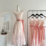 Sexy A line Square Neckline Pink Summer Polka Dots Dress Holiday Party Outfits For Women HZ1121