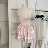Sexy A line Spaghetti Straps 2 Pieces Pink Summer Dress Holiday Dresses Party Outfits For Women HZ1121