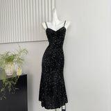 Sexy Mermaid Spaghetti Straps Sequin Birthday Party Dress Summer Holiday Outfits For Women HZ1121