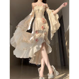 Vintage High Low Spaghetti Straps Ivory 16th Birthday Dress Lolita Dress Satin Birthday Outfits HZ1121