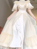 Elegant A line High Neckline Short Sleeves 16th Birthday Dress Lolita Dress White Birthday Outfits HZ1121