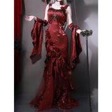 Vintage High Low Spaghetti Straps Burgundy 16th Birthday Dress Lolita Dress Satin Birthday Outfits HZ1121