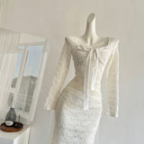 Sexy Mermaid Square Neckline Floral White Lace Summer Dress Holiday Party Outfits For Women HZ1121