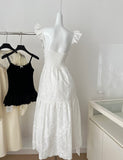 Sexy A Line Spaghetti Straps Floral White Lace Summer Dress Holiday Party Outfits For Women HZ1121