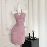 Sexy Sheath Halter Neckline Lilac Ruffles Summer Dress Holiday Party Outfits For Women HZ1121