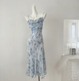 Blue summer romance song neck halter design goddess dress long and short chiffon dress for women HZ1121