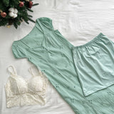 Tea Break French Puff Sleeve Hollow First Love Fishtail Dress 3-Piece Set HZ1121
