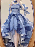Vintage High Low Off The Shoulder Short Sleeves 16th Blue Birthday Dress Lolita Dress Birthday Outfits HZ1121