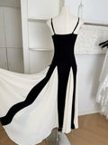 Sexy A line Spaghetti Straps Black Midi Summer Dress Holiday Party Black Birthday Outfits For Women HZ1121