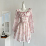 Cute A line Square Neckline Floral Pink Short Summer Dress Holiday Party Birthday Outfits HZ1121
