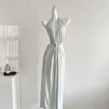 Sexy A line Halter Light Green Backless Summer Dress Holiday Party Dress Birthday Outfits For Teens HZ1121