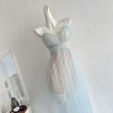 Sexy A Line Spaghetti Straps Blue Tulle Summer Dress Holiday Party Birthday Outfits For Teens HZ1121