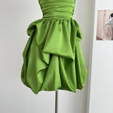 Cute A line Strapless Green Satin Short Summer Dress Holiday Party Birthday Outfits HZ1121