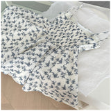 Cute A line Spaghetti Straps Blue Floral Chiffon Short Summer Dress Holiday Party Birthday Outfits HZ1121