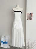 Simple A line Strapless White Tulle Summer Dress Holiday Party Dress Birthday Outfits For Teens HZ1121