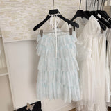 Sexy A line Halter Blue Tulle Min Summer Dress Holiday Party Homecoming Dress Birthday Outfits For Teens HZ1121
